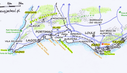 Algarve mapa atrakcji turystycznych